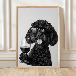 Affiche Black Cockapoo Drinking Wine Wall Art, Black and