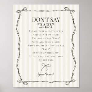 Affiche Black Coquette Bow Beige Dont Dire Baby shower Jeu