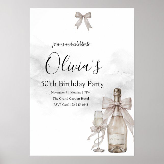 Affiche Black Coquette Minimalist Elegant 50th Birthday (Devant)