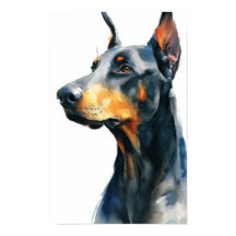 Black doberman watercolor portrait