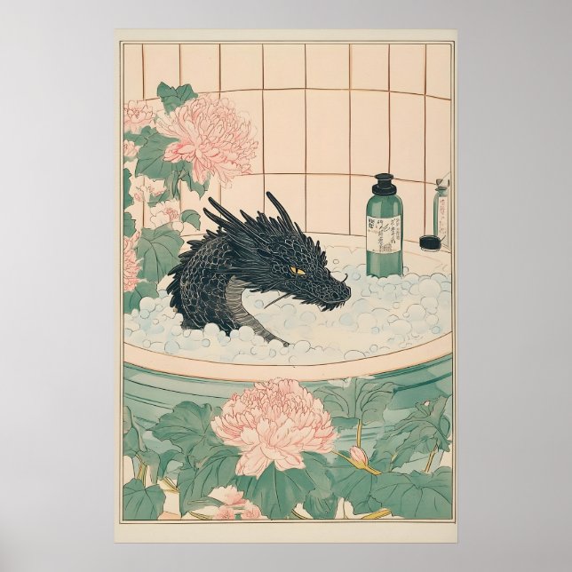 Affiche Black Dragon Bathroom Print Japanese Ukiyo-e Art (Devant)
