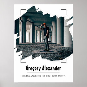 Affiche Black Edgy Abstrait Brushstroke Photo Graduation