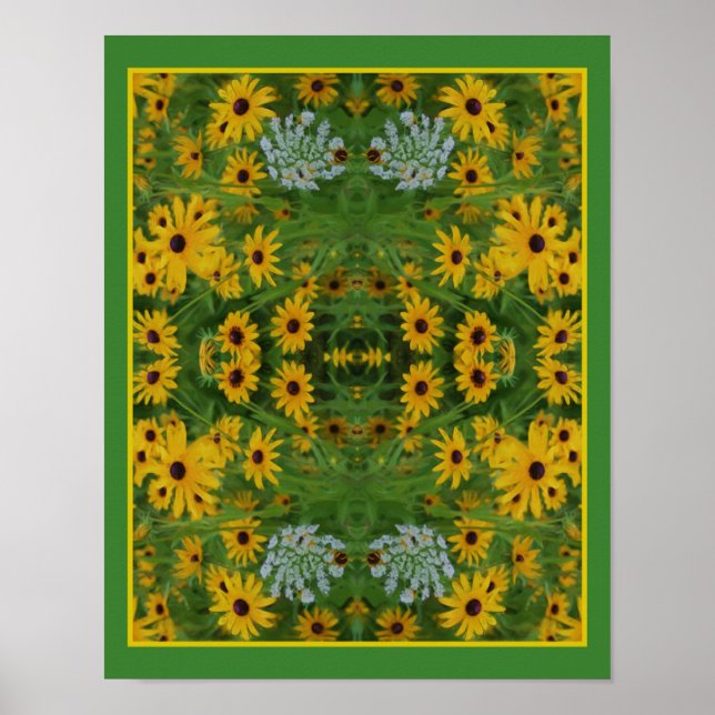 Affiche Black Eyed Susan Daisy Flower Peinture Abstraite (Devant)