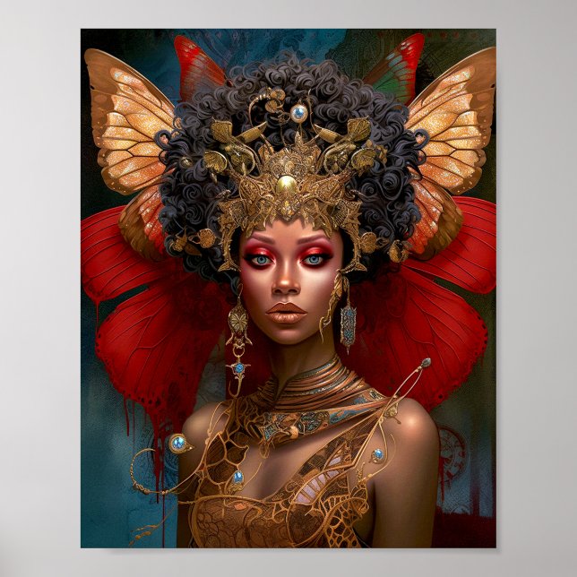 Affiche Black Fairy Queen Red Gold Fairy Imaginaire Art (Devant)