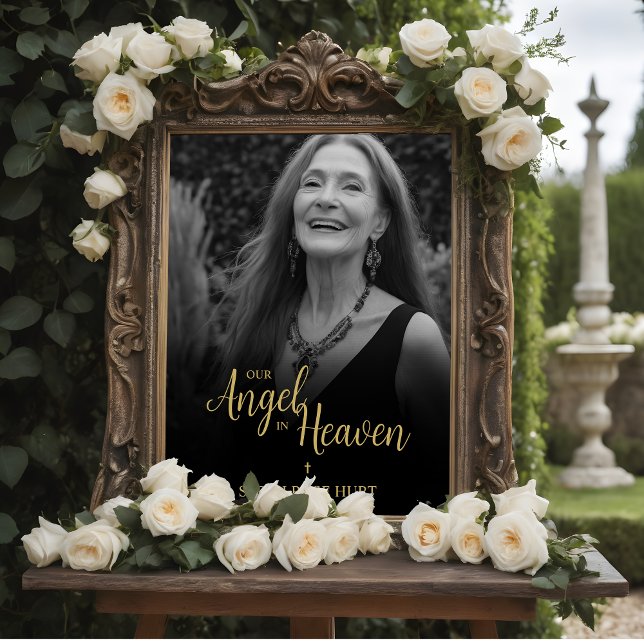 Affiche Black Faux Golden Luxurious Chic Photo Funeral (Black Faux Golden Luxurious Chic Photo Funeral Poster.)