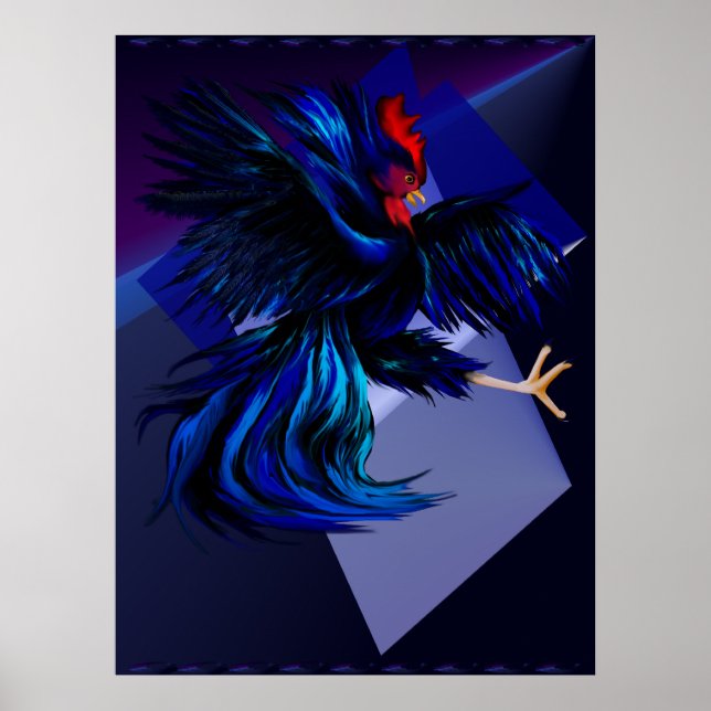 Affiche Black Fighting Rooster Print (Devant)