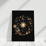 Affiche Black Floral Celestial Boho Mur Art<br><div class="desc">Cet art mural noir floral céleste du Boho présente des phases de lune,  un cercle fleuri,  le soleil et les étoiles,  et des fleurs vintages. Cet art est parfait pour les maisons bohèmes.</div>