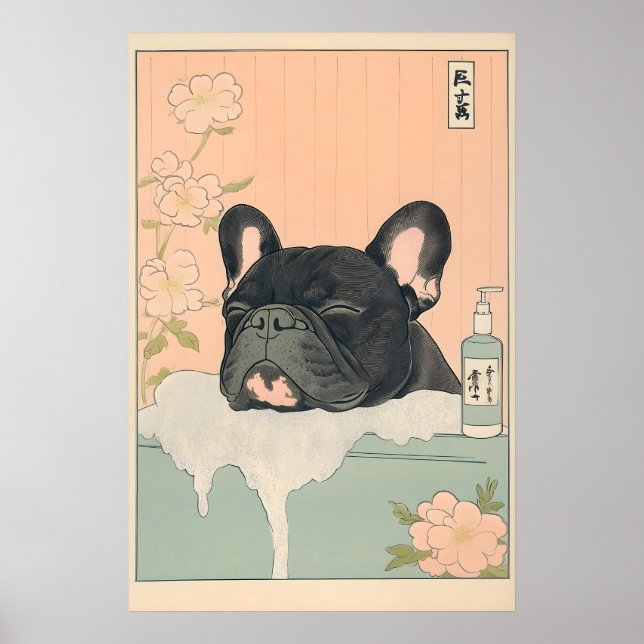 Affiche Black French Bulldog Bathroom Print Japandi (Devant)