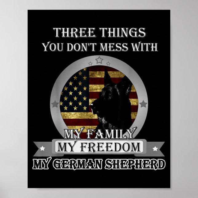 Affiche Black German Shepherd American Flag Three Things Y (Devant)