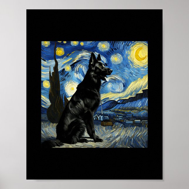 Affiche Black German Shepherd Starry Night Van Gogh Thanks (Devant)