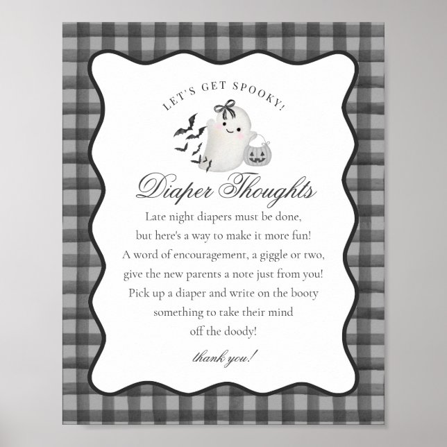Affiche Black Gingham Cute Ghost Diaper Thoughts Sign (Devant)