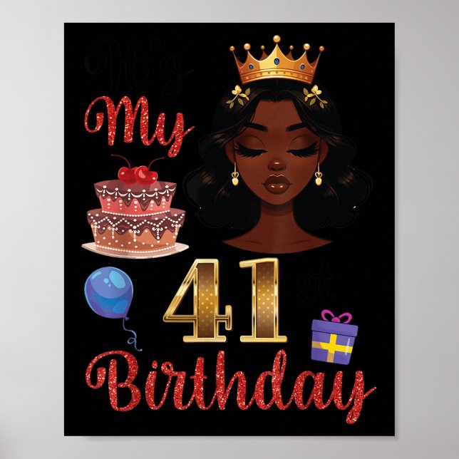 Affiche Black Girl with Cake Balloons Présente Son My 41st (Devant)
