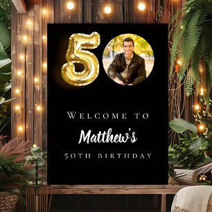 Affiche Black gold 50e photo anniversaire fête bienvenue