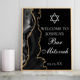 Affiche Black Gold Agate Bar Mitzvah Party Bienvenue