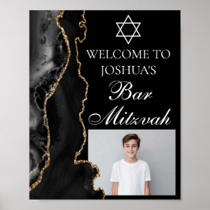 Affiche Black Gold Agate Bar Mitzvah Party Photo