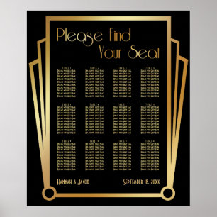 Affiche Black & Gold Art Deco 12 Tables Seating Chart