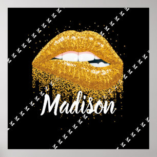 Affiche Black Gold Beauté Lips Cadeau Personnalisé