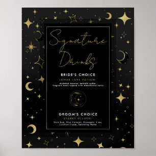 Affiche Black & Gold Celestial Moon Stars Signature Boisso