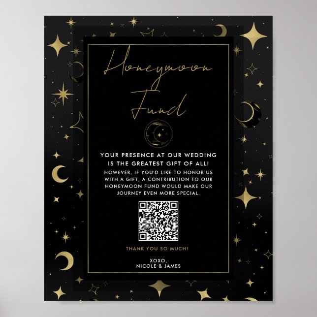 Affiche Black & Gold Celestin Moon Stars Honeymoon Fund (Devant)