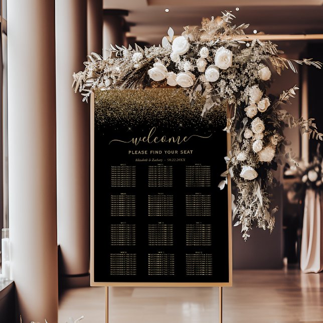 Affiche Black Gold Glitter 12-Table Wedding Seating (Créateur téléchargé)