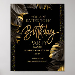 Affiche Black Gold Luxury Bonne fête d'anniversaire