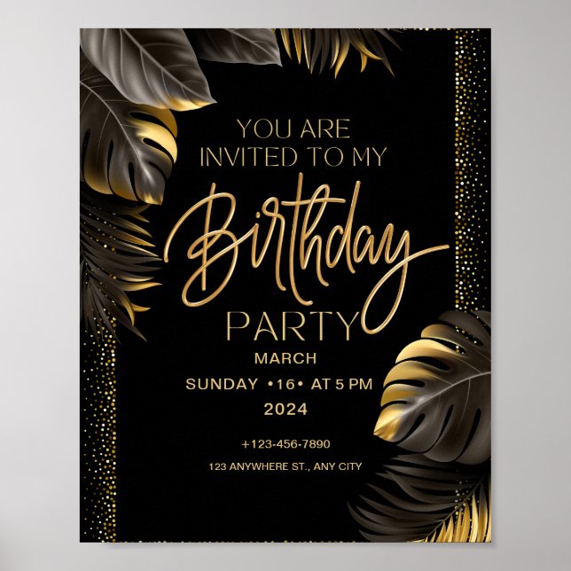 Affiche Black Gold Luxury Bonne fête d'anniversaire (Devant)