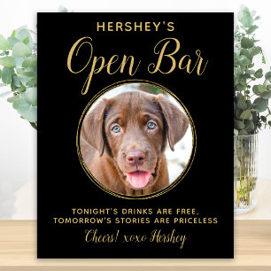 Affiche Black Gold Mariage Open Bar Custom Pet Dog Photo
