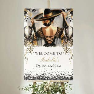 Affiche Black Gold Mexicaine Quinceañera Accueil personnal