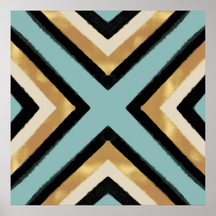 Affiche Black Gold Mint Brush Strokes Triangles
