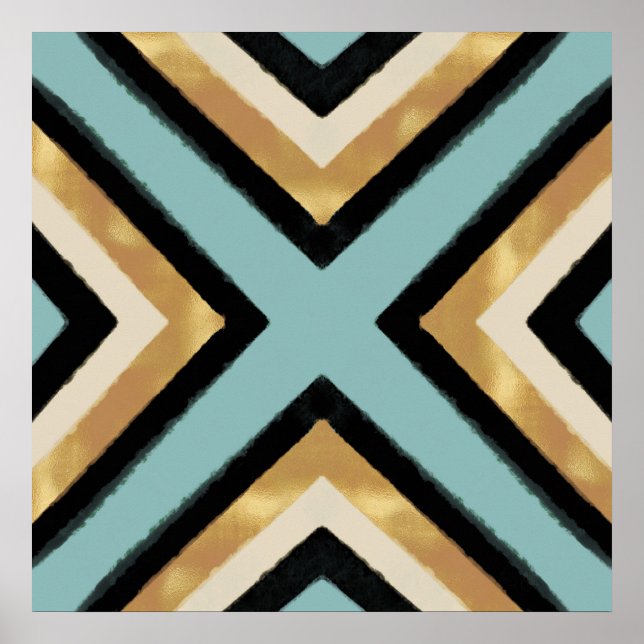 Affiche Black Gold Mint Brush Strokes Triangles (Devant)
