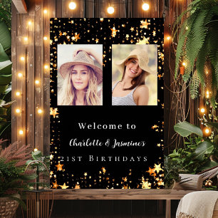 Affiche Black gold photo stars 2 personnes anniversaire bi