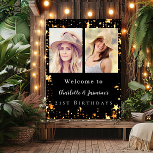 Affiche Black gold photo stars 2 personnes anniversaire bi