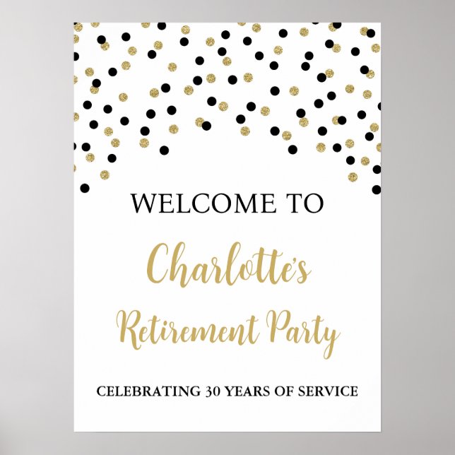 Affiche Black Gold Retraite Party Personnalisé 18x24 (Devant)