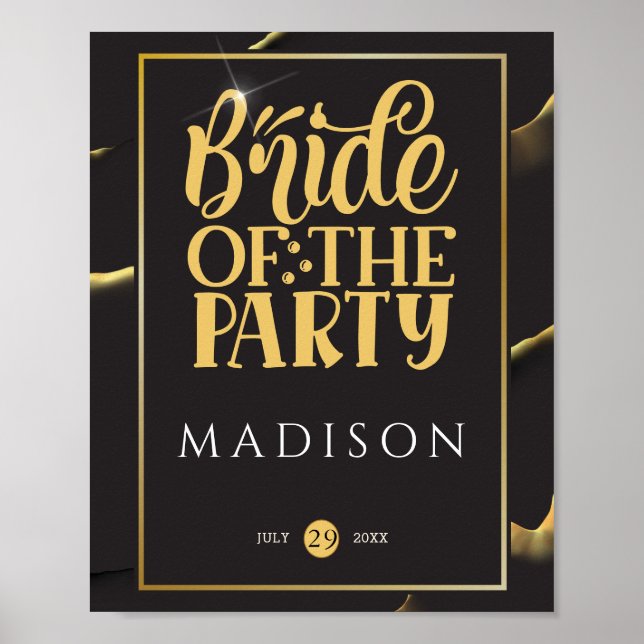 Affiche Black Golden Abstract Fabulous Fun Bridal Shower  (Devant)