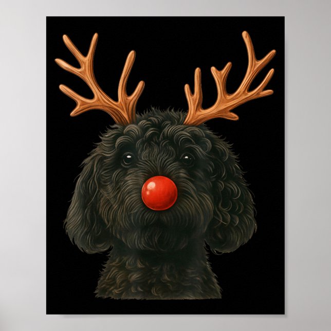 Affiche Black Goldendoodle Christmas Lights Santa Hat Blac (Devant)