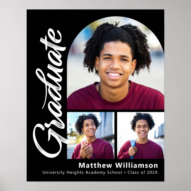Affiche Black Graduation 3 Photo Bold Arch Blanc Script (Devant)