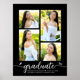 Affiche Black Graduation 4 Photo White Script Hearts Girly