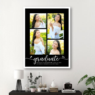 Affiche Black Graduation 4 Photo White Script Hearts Girly