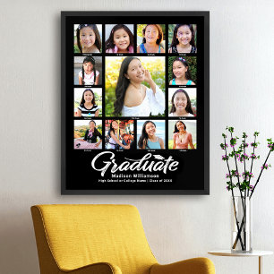 Affiche Black Graduation K-12 Photo Collage blanc Script