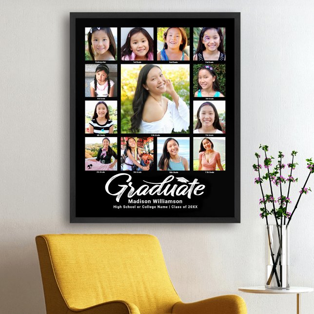 Affiche Black Graduation K-12 Photo Collage blanc Script (Créateur téléchargé)