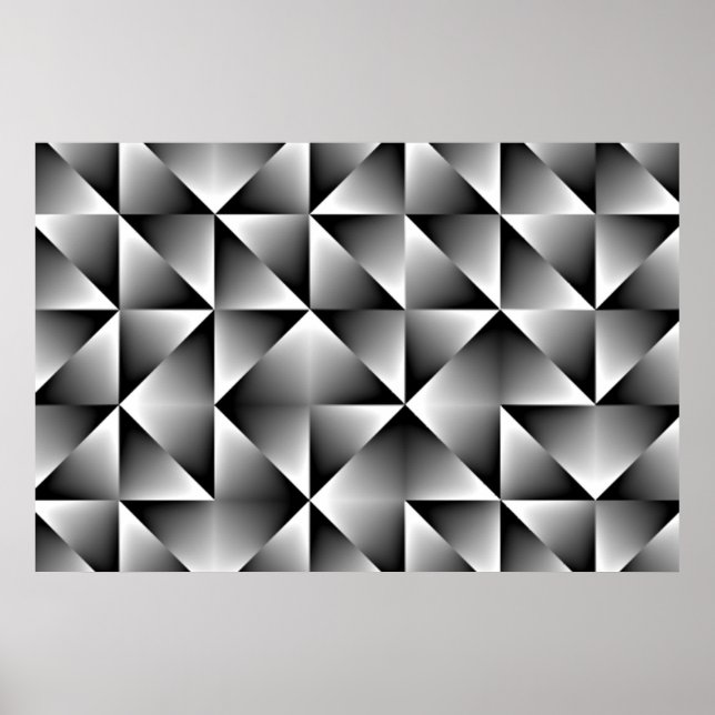 Affiche Black Gray White Gradient Squares Triangles Art (Devant)