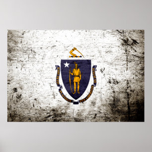 Affiche Black Grunge Massachusetts State Flag