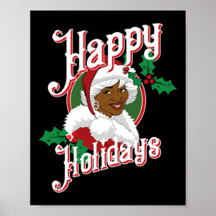 Affiche Black happy holiday afro-américain père Noël mrs c