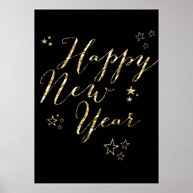 Affiche Black Happy New Year Gold Sign Print 20x28 (Devant)