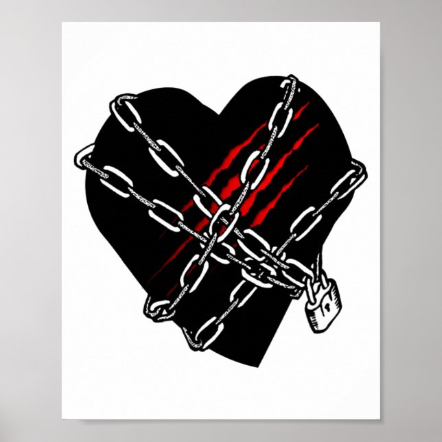 Affiche Black Heart Red Chains Cool Gothic Valentines Day  (Devant)