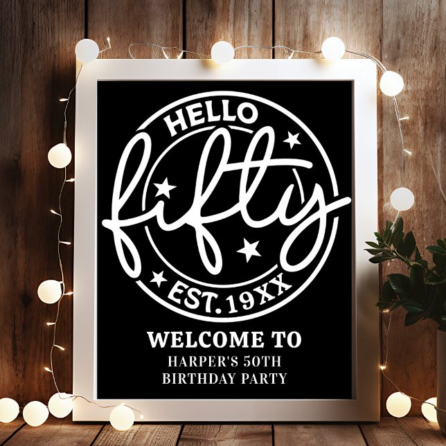 Affiche Black Hello Cinquante-ème anniversaire fête Bienve (Créateur téléchargé)
