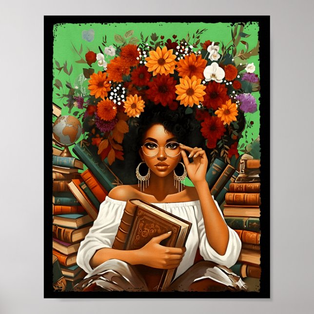Affiche Black History Month Black Afro Girl Women Book Lov (Devant)