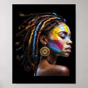 Affiche Black History Moth Loc'd Hair Art Black Queen Afr