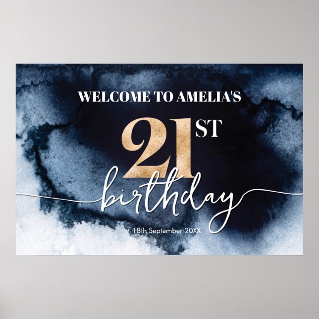Affiche Black Ink Aquarelle 21e anniversaire bannière de b (Devant)
