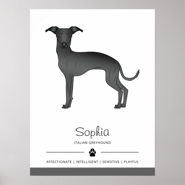 Affiche Black Italien Greyhound mignon chien avec texte pe (Devant)